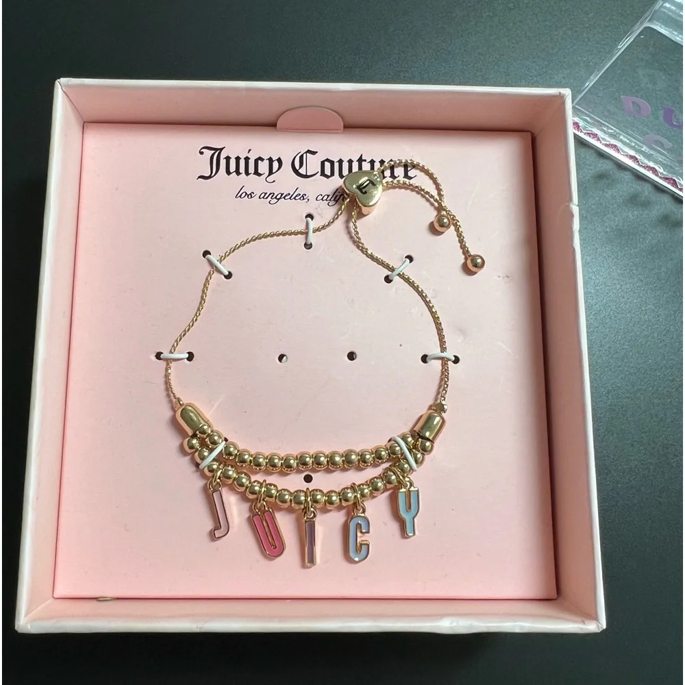NWT💍Juicy Couture Gold Ton Bead with “Juicy”Enamel Charm Bracelet